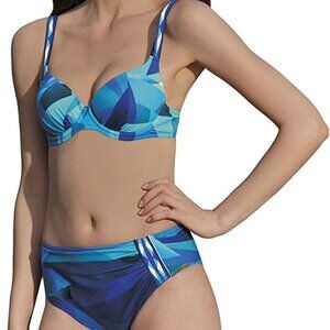 ❗️Sale❗️Sunflair NWT Women's Modern Blue Geometric Bikini Set Underwired Size M